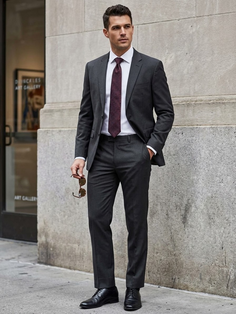 Kenneth Cole Men's Dark Grey Striped Two-Piece Suit Set